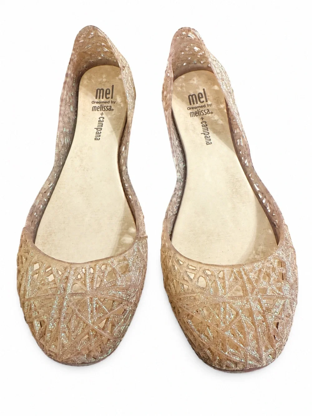 Mel by Melissa Women’s Glitter Cutout Ballet Flats in Silver